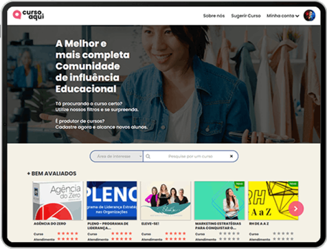 Mockup da plataforma Curso Aqui!